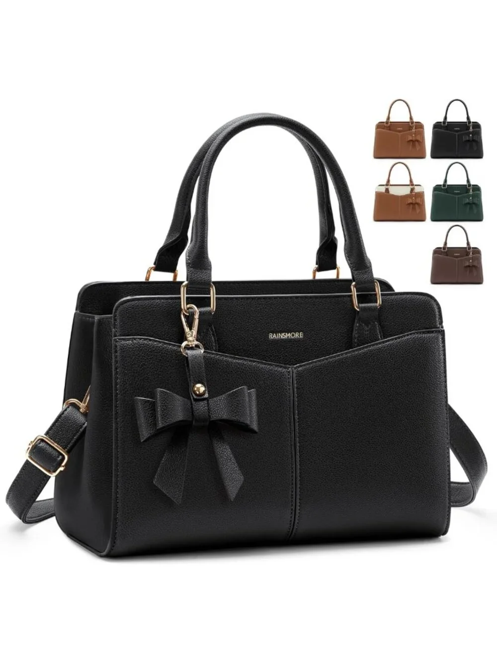 Stylish PU Leather Satchel Handbag for Women, Bowknot Detail, Fits 11